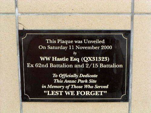 ANZAC Park Plaque ANZAC Park Plaque