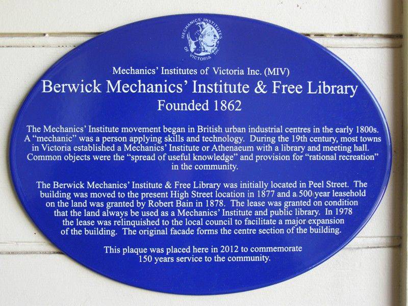 Mechanics Institute Plaque : 28-October-2014 Mechanics Institute Plaque : 28-October-2014