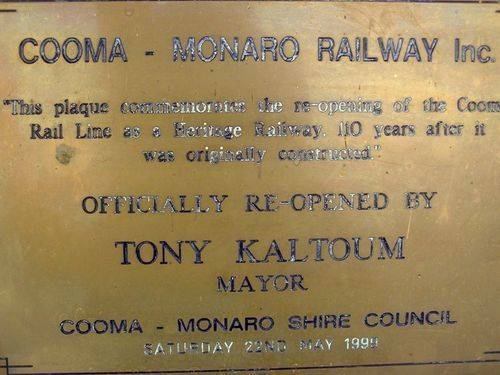 Cooma-Monaro Railway Plaque : 13=October-2012