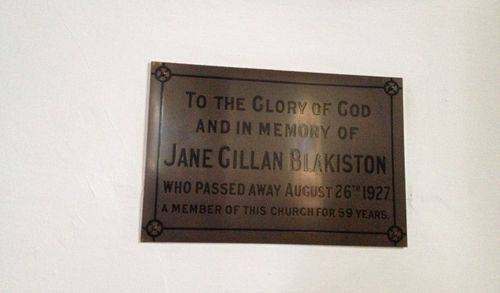 Jane Blakiston Plaque : December 2013 Jane Blakiston Plaque : December 2013