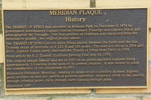 Meridian Plaque Inscription : October 2013