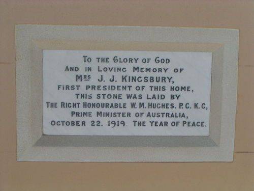 Mrs J J Kingsbury Plaque
