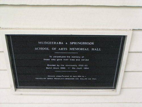 Mudgeeraba & Springbrook Memorial hall Inscription Plaque 