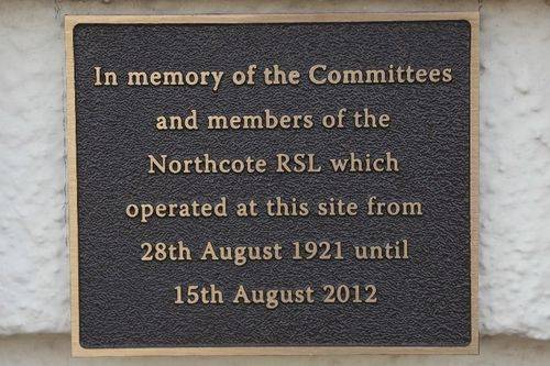 Northcote RSL Plaque : July-2014 Northcote RSL Plaque : July-2014