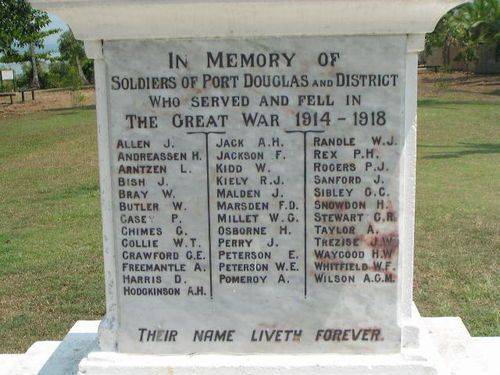 Port Douglas War Memorial Inscription