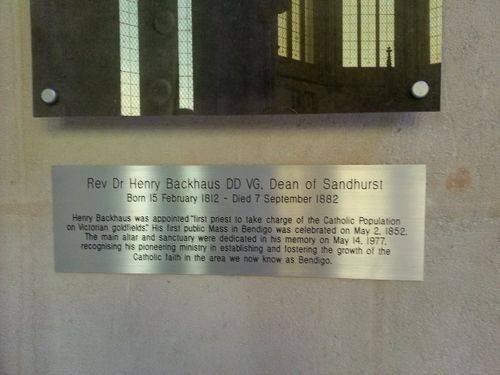 Reverend Backhaus Plaque Inscription : November 2013