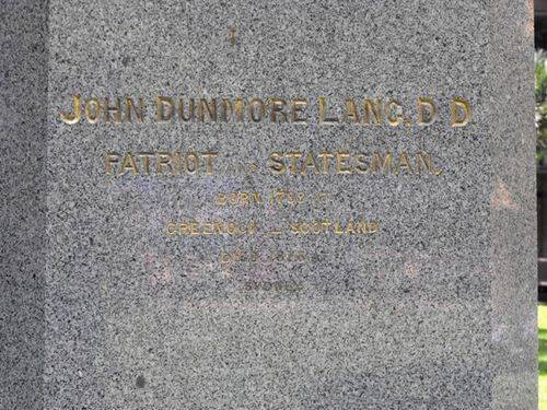 Reverend John Dunmore Lang Inscription Plaque