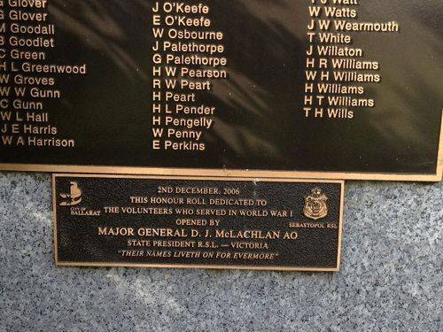 Sebastopol Honour Roll Dedication Plaque : October 2013 Sebastopol Honour Roll Dedication Plaque : October 2013