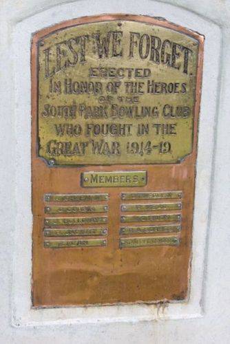 South Park Bowling Club War Memorial : 07-December-2012 South Park Bowling Club War Memorial : 07-December-2012