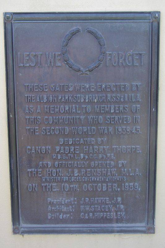 Memorial Gates Plaque: 13-September-2015