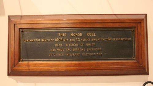 Unley City World War One Honour Roll : 06-December-2012 Unley City World War One Honour Roll : 06-December-2012