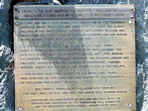 Williams Memorial Stone Plaque Inscription