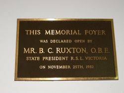 Memorial Foyer Plaque : 30-October-2014